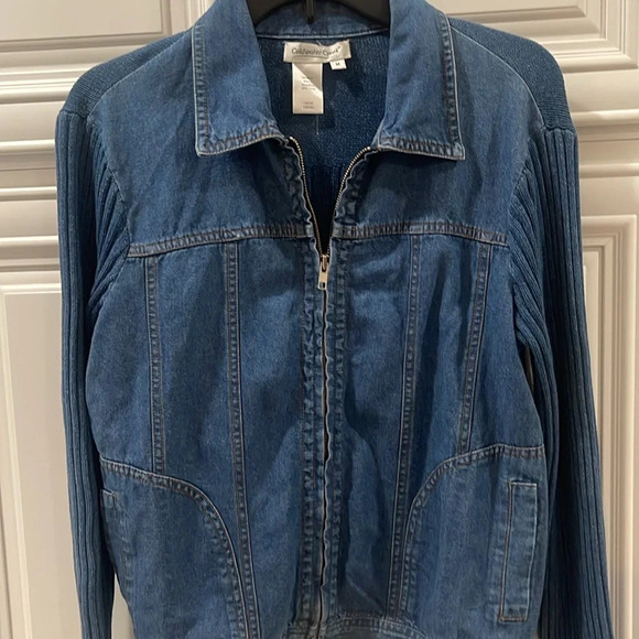 Vintage Coldwater creek jean jacket sweater zip Jeans blue Denim knit back sz M - Picture 10 of 13